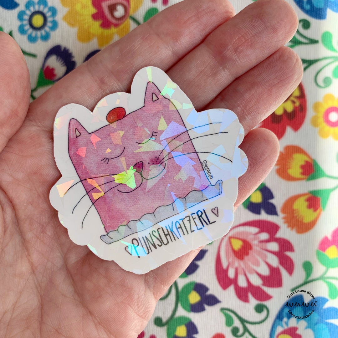Sticker Glitzer Punschkatzerl Punschkrapferl Punschkrapfen Katzen Mehlspeise Wien Aufkleber Etiketten