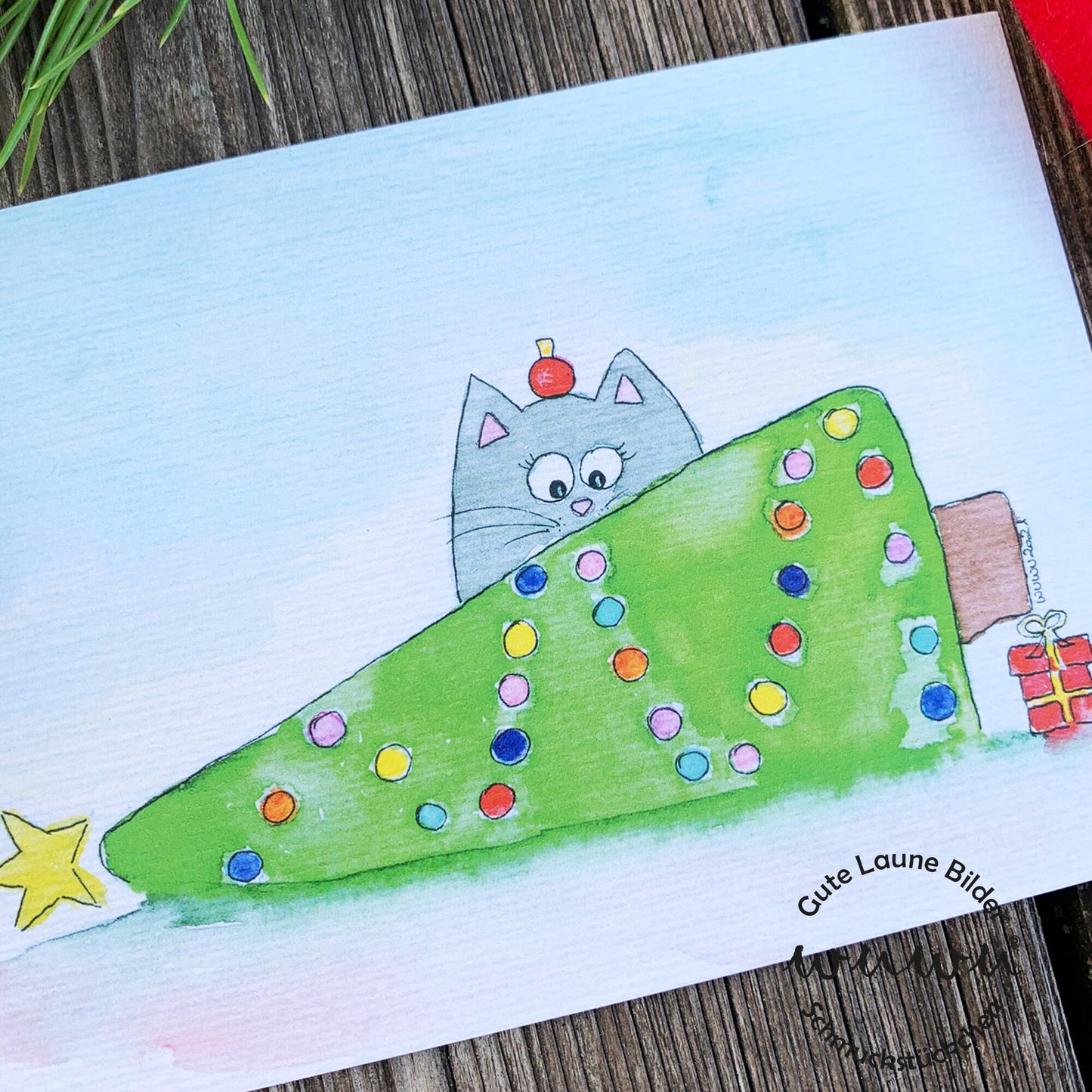 1 Grußkarte / Katze / Weihnachten / Weihnachtskarte
