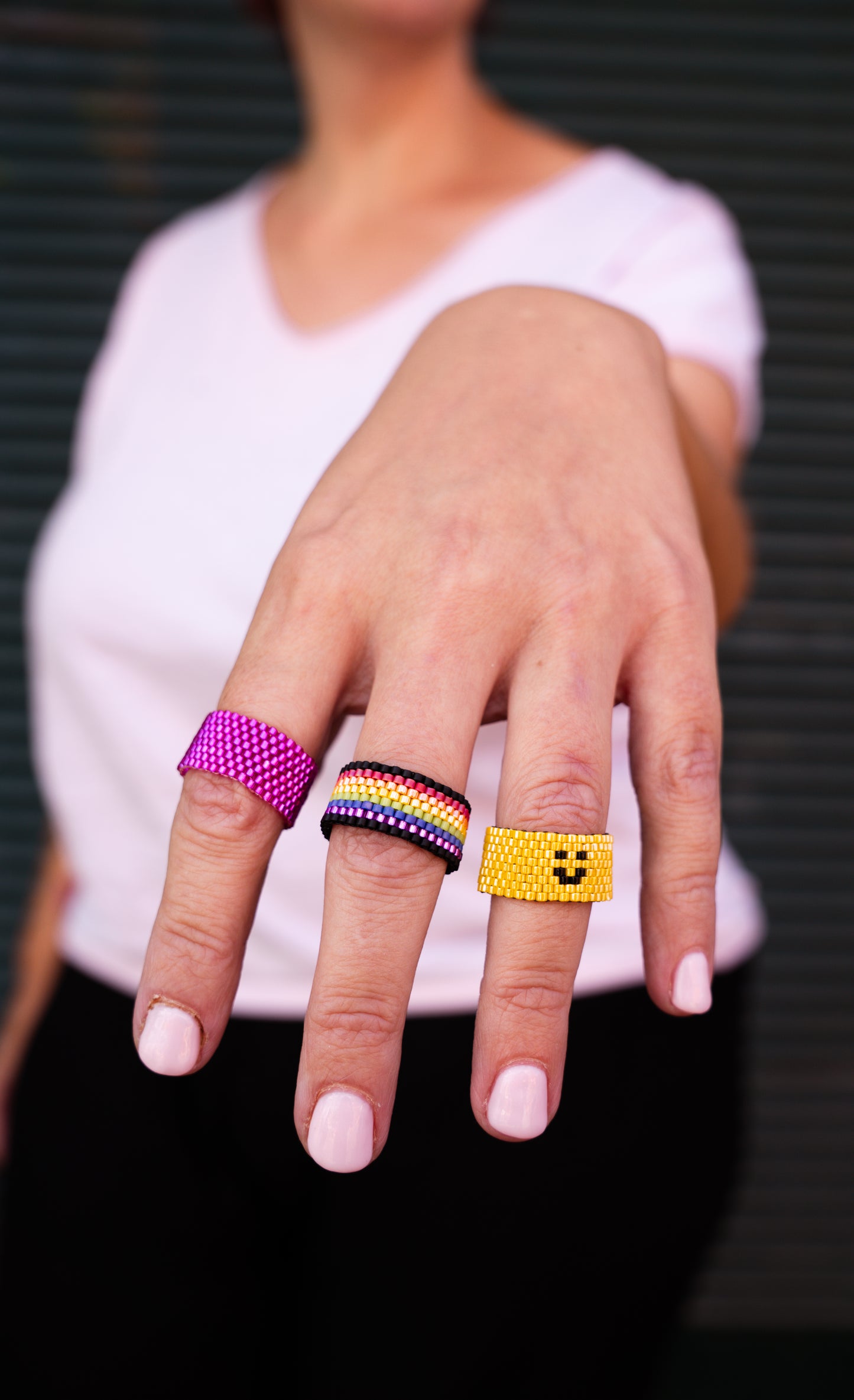 Smiley Ring gelb / flach / Boho & Hippie / Perlenring