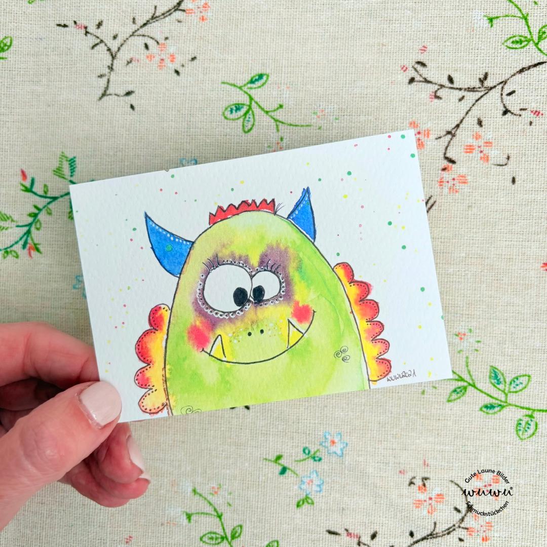 Minikarte Monster Drache Aquarell Geburtstags Karte mit Umschlag Glückwunsch Geschenk