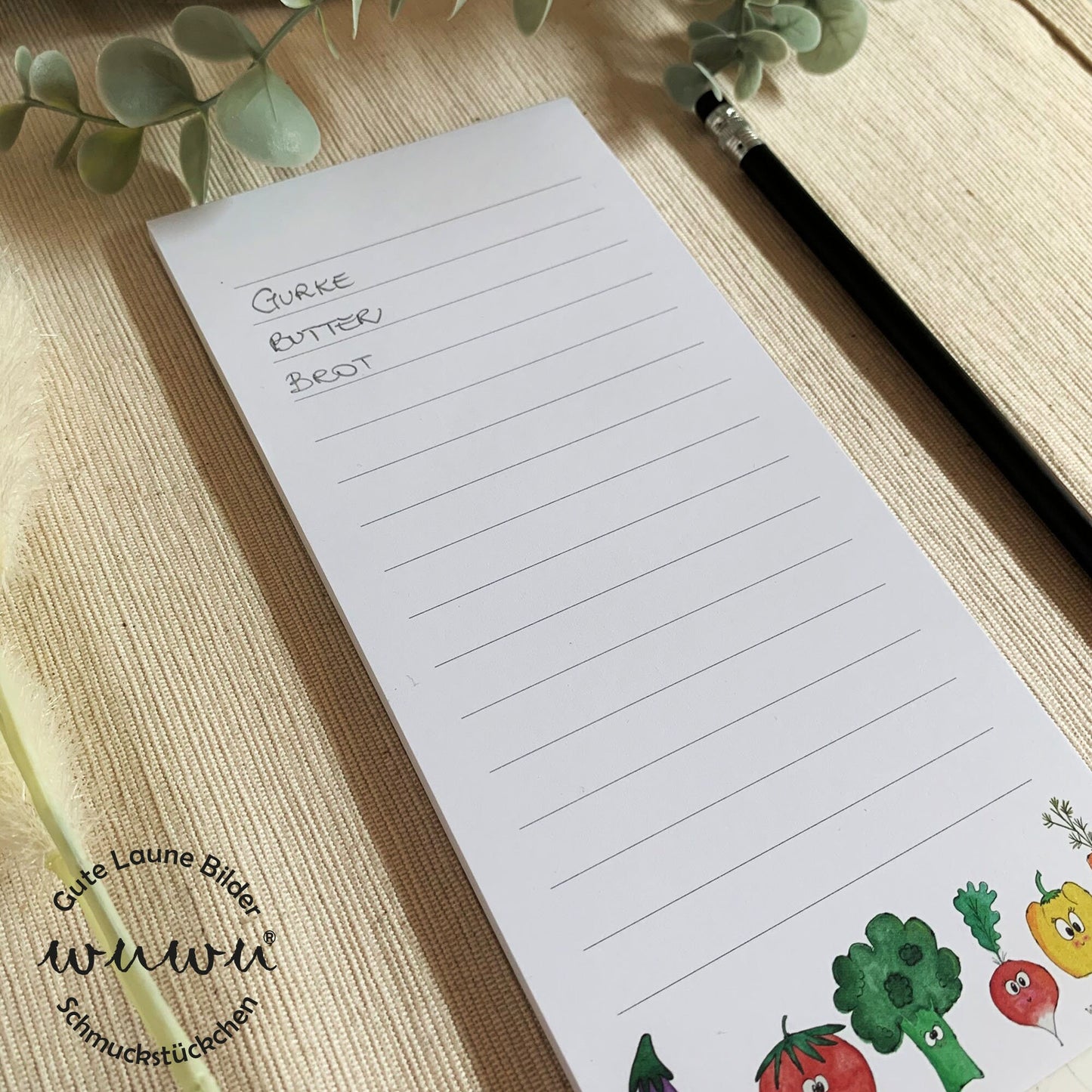 Block | Einkaufsliste | Gemüse | 50 Blatt | Liste | Aquarell Illustration | To do | Notizen | Schreibblock | Papeterie