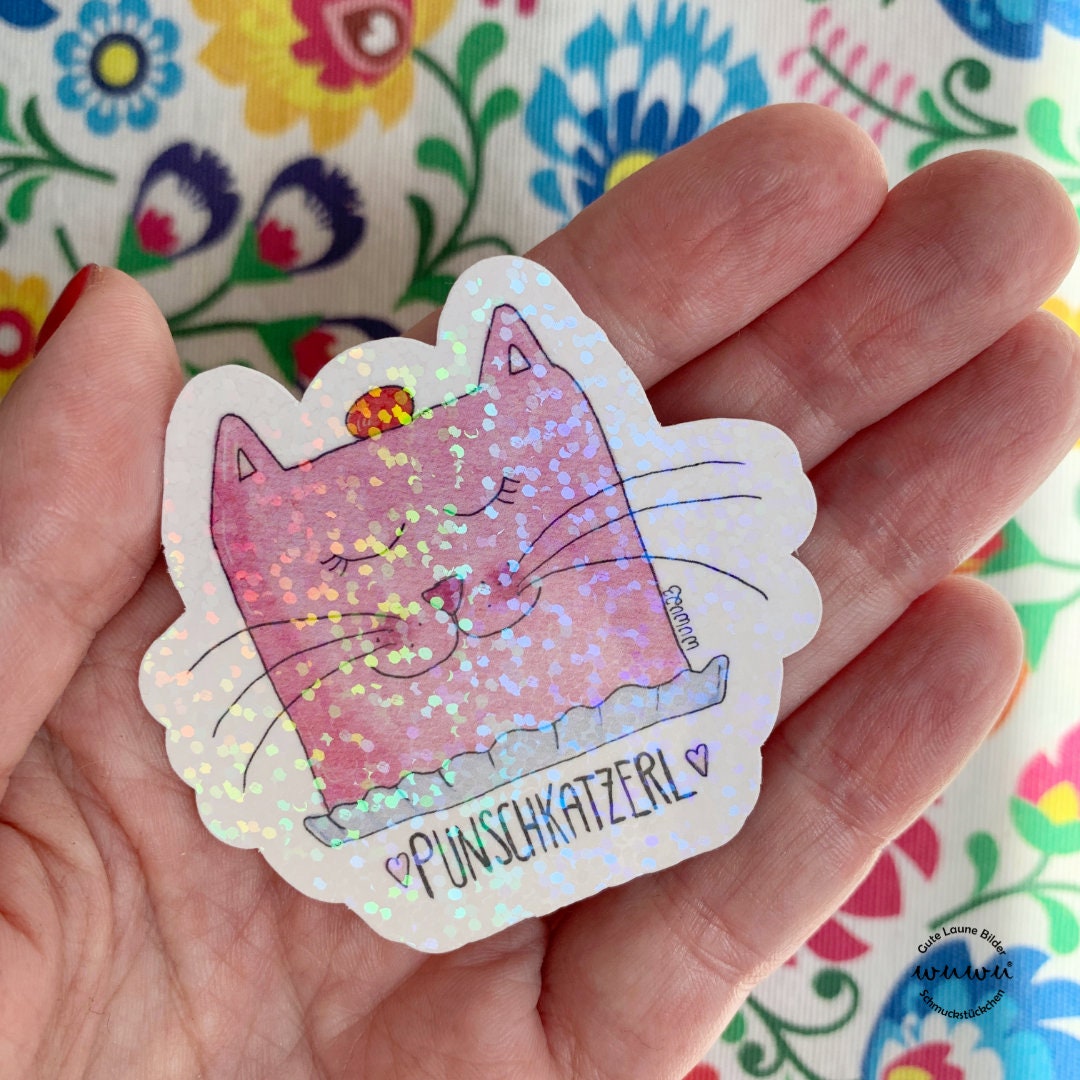 Sticker Glitzer Punschkatzerl Punschkrapferl Punschkrapfen Katzen Mehlspeise Wien Aufkleber Etiketten