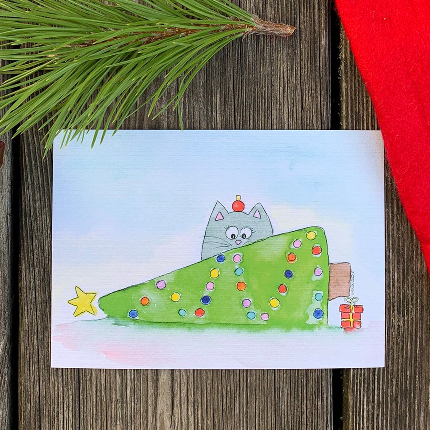 1 Grußkarte / Katze / Weihnachten / Weihnachtskarte