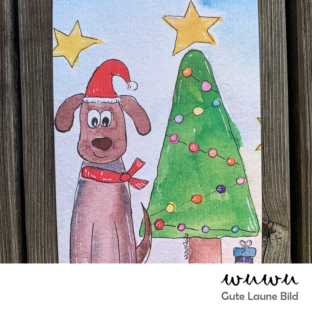 1 Grußkarte / wuwu Hund / Weihnachten / XMas / Christmas