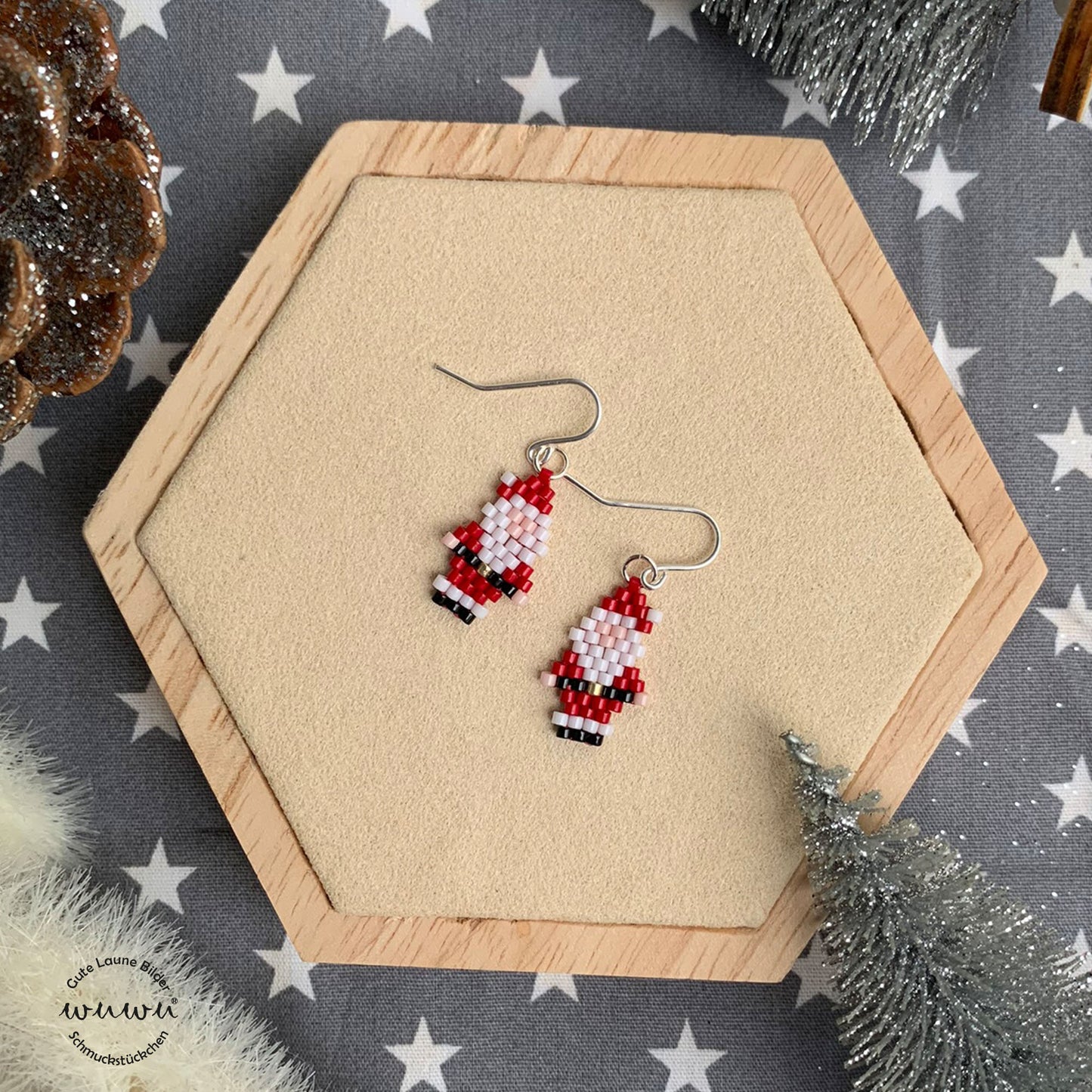 Ohrring mit Weihnachtsmann Nikolaus Santa Claus Weihnachten Winter Schmuck Geschenk für Freundin