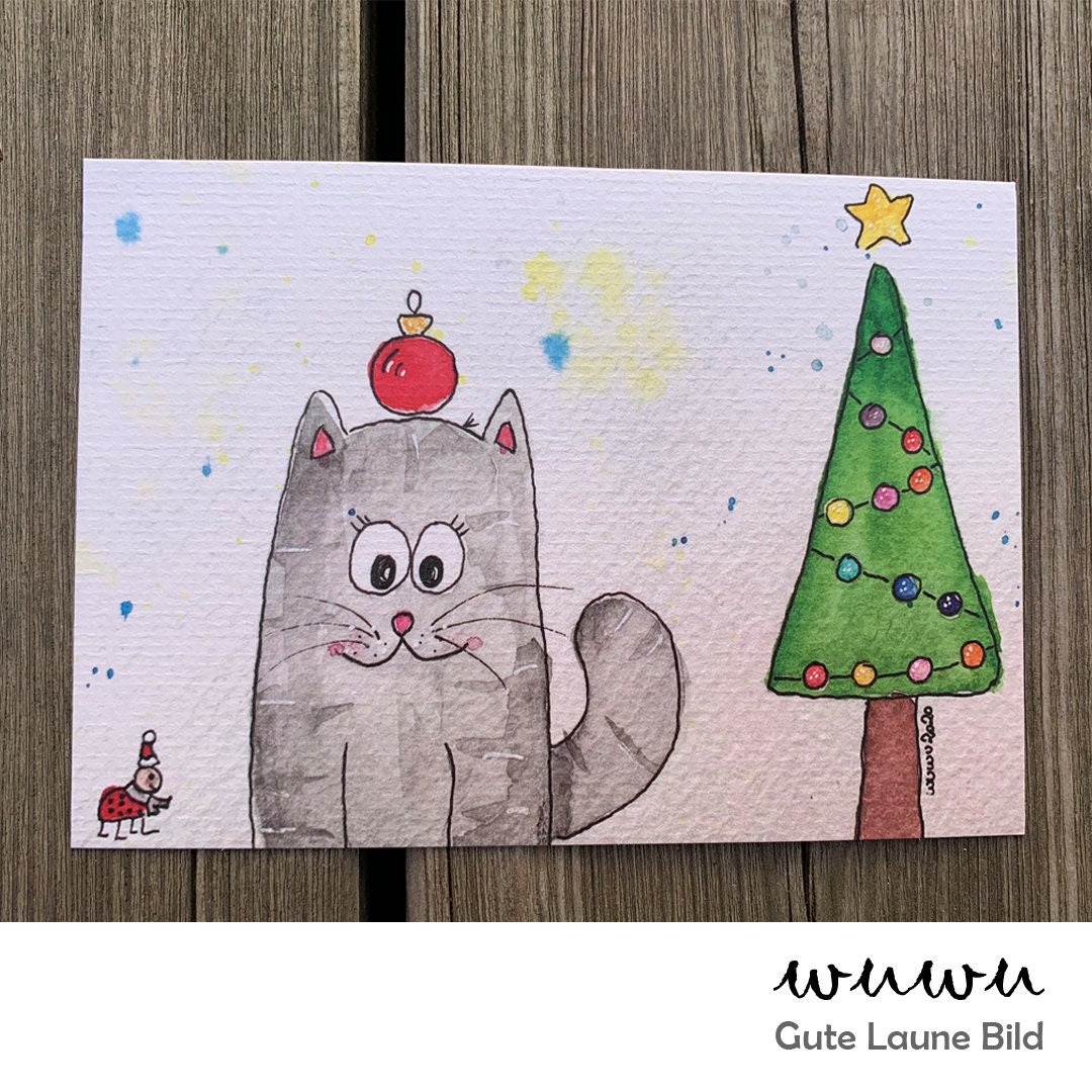 Grußkarte / Katze / Weihnachten / Geschenk