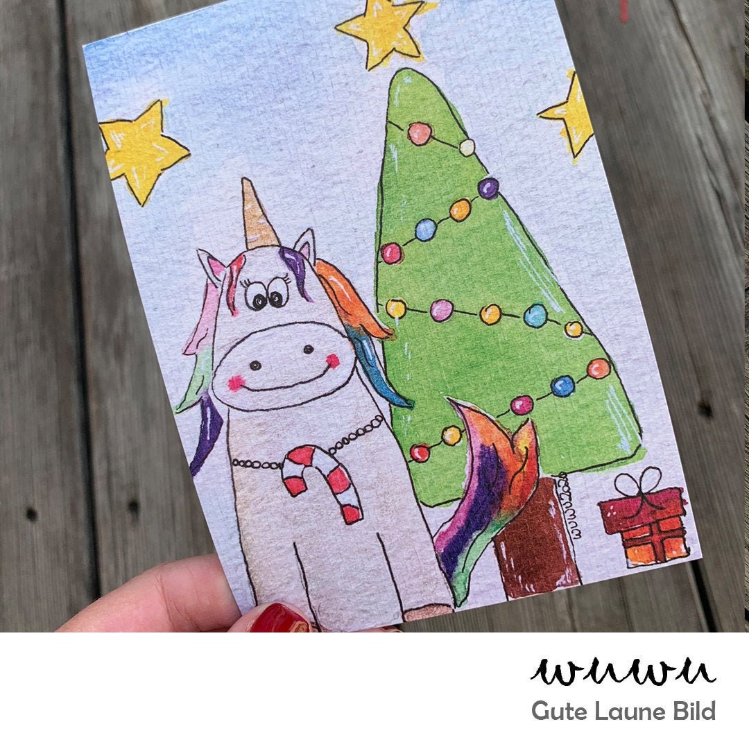 1 Grußkarte / wuwu Einhorn / Weihnachten / XMas / Christmas