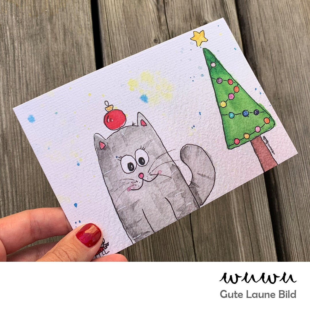 Grußkarte / Katze / Weihnachten / Geschenk