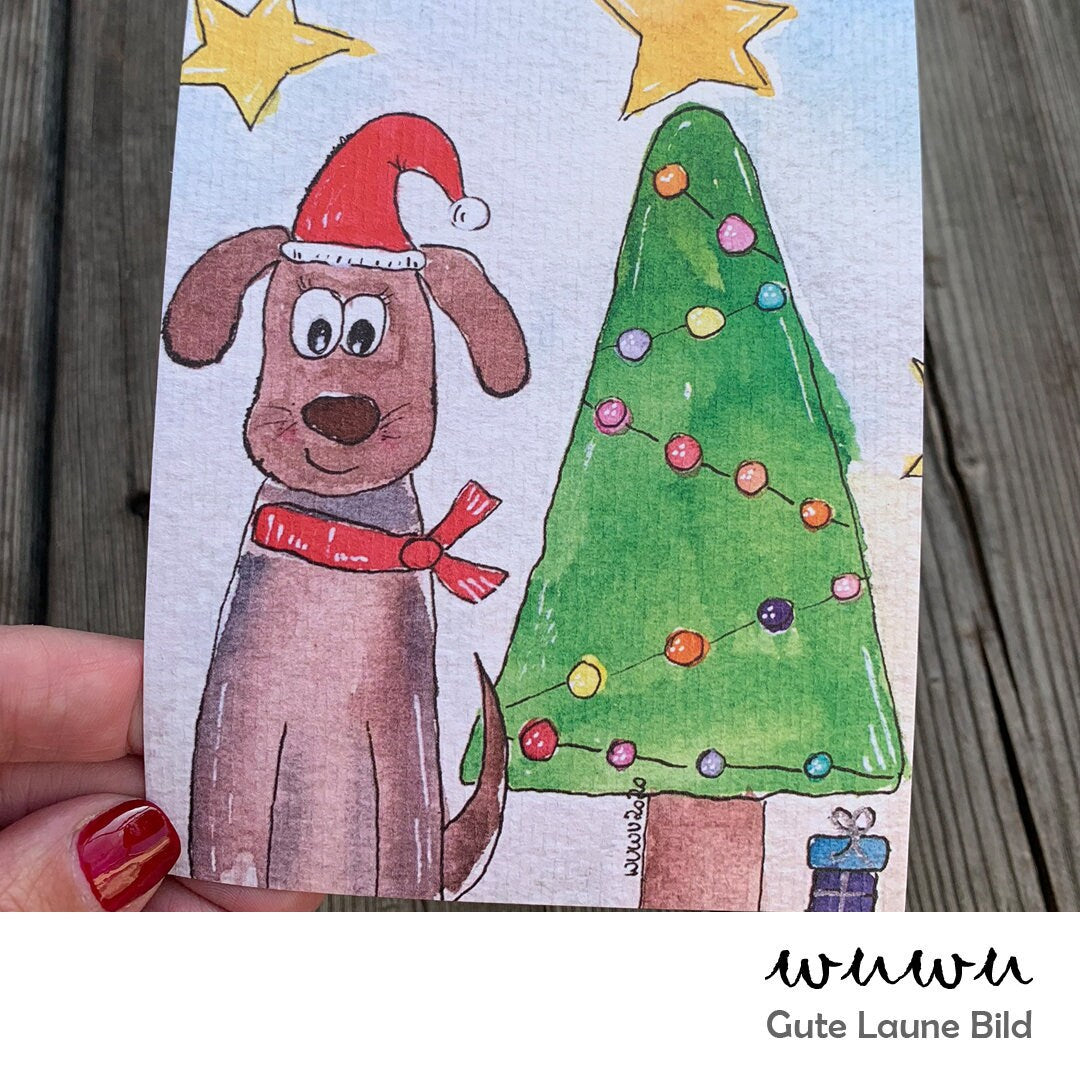1 Grußkarte / wuwu Hund / Weihnachten / XMas / Christmas