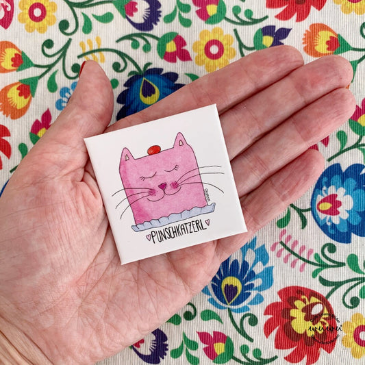 Katze Magnet Punschkatzerl Punschkrapfen Punschkrapferl Mehlspeise Dessert Kühlschrankmagnet