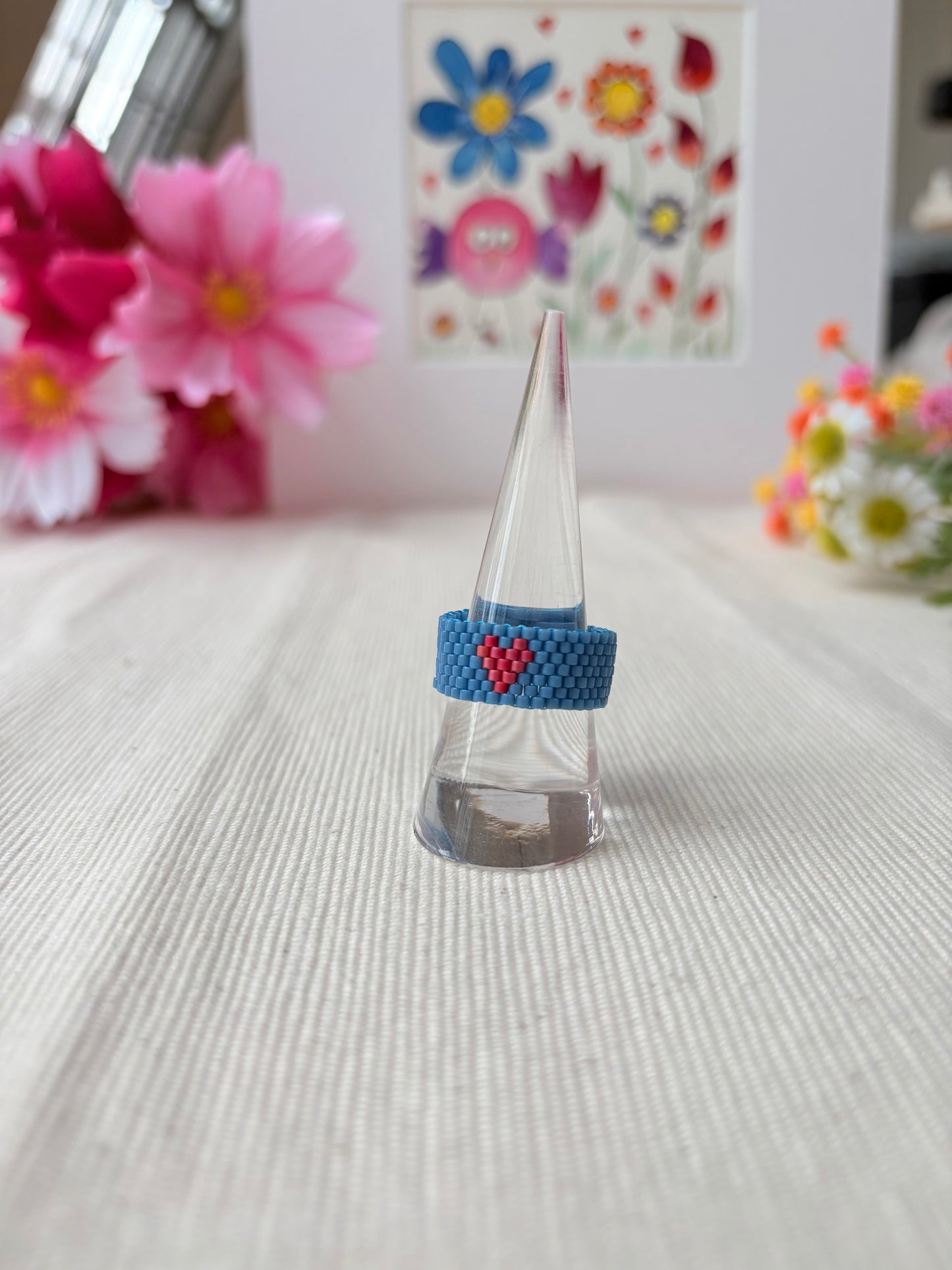 Herz Ring schwarz / weiss / orange / petrol /flach / Boho & Hippie / Perlenring
