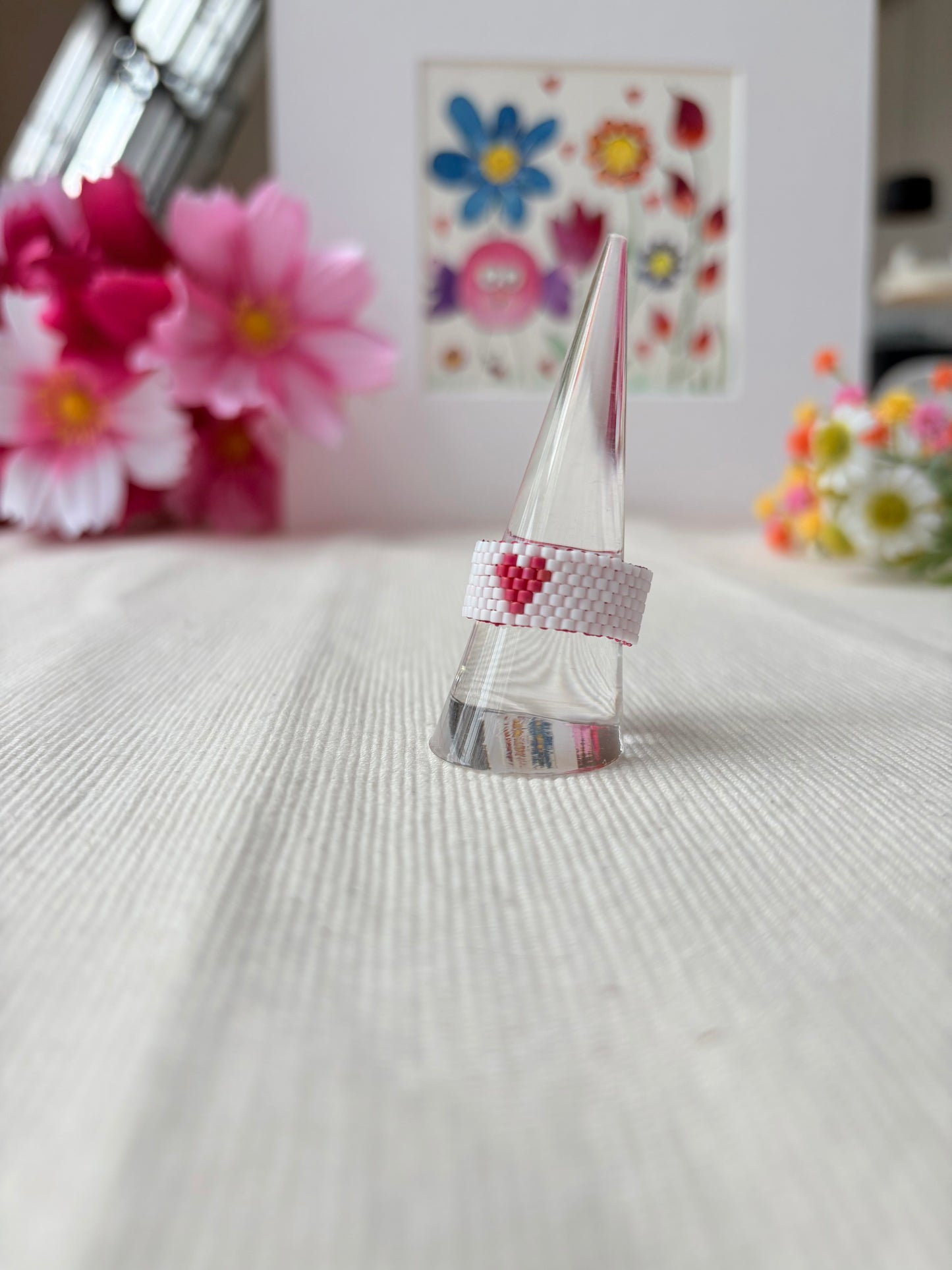 Herz Ring schwarz / weiss / orange / petrol /flach / Boho & Hippie / Perlenring