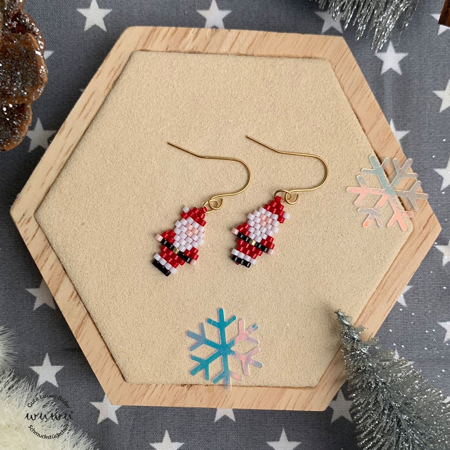 Ohrring mit Weihnachtsmann Nikolaus Santa Claus Weihnachten Winter Schmuck Geschenk für Freundin