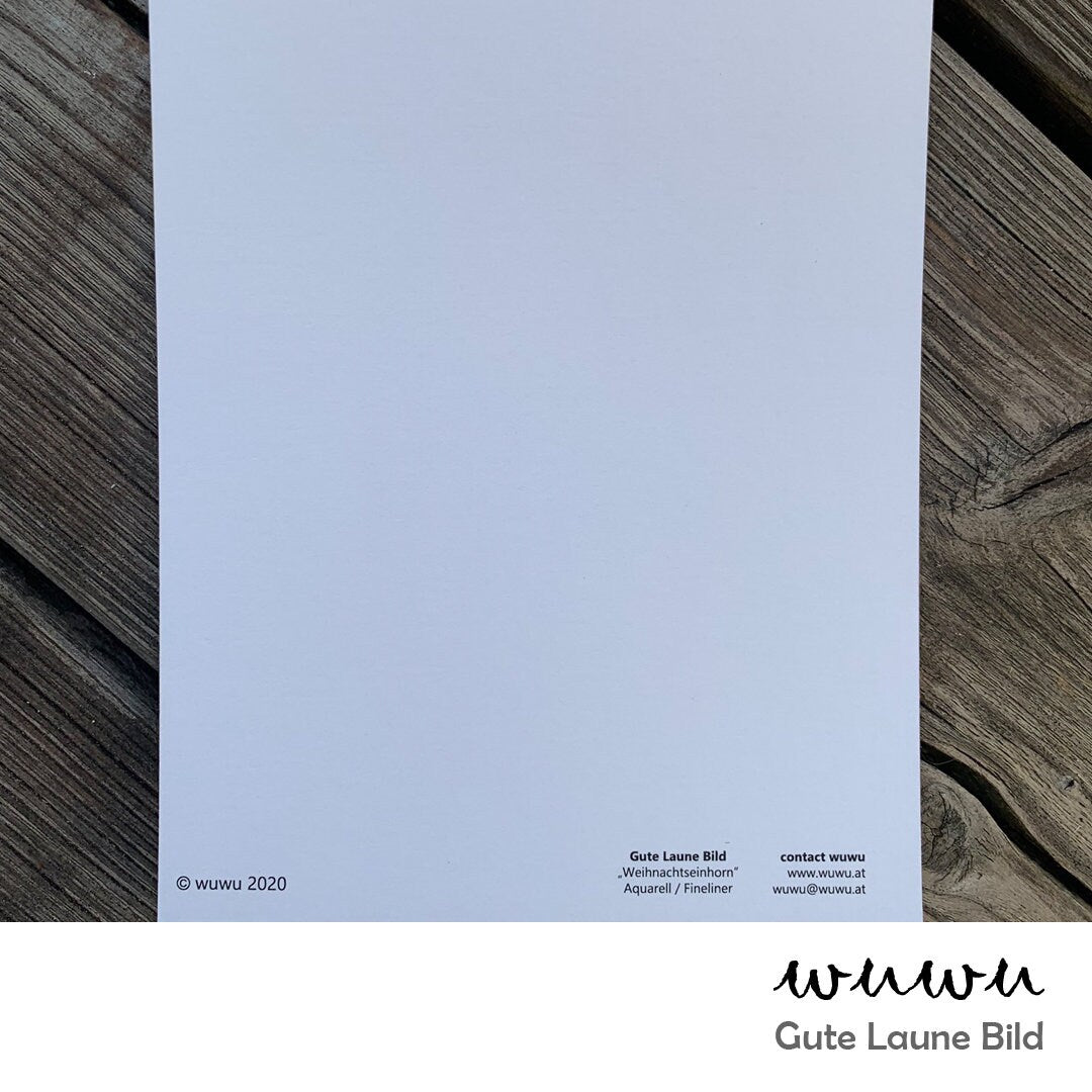 1 Grußkarte / wuwu Einhorn / Weihnachten / XMas / Christmas