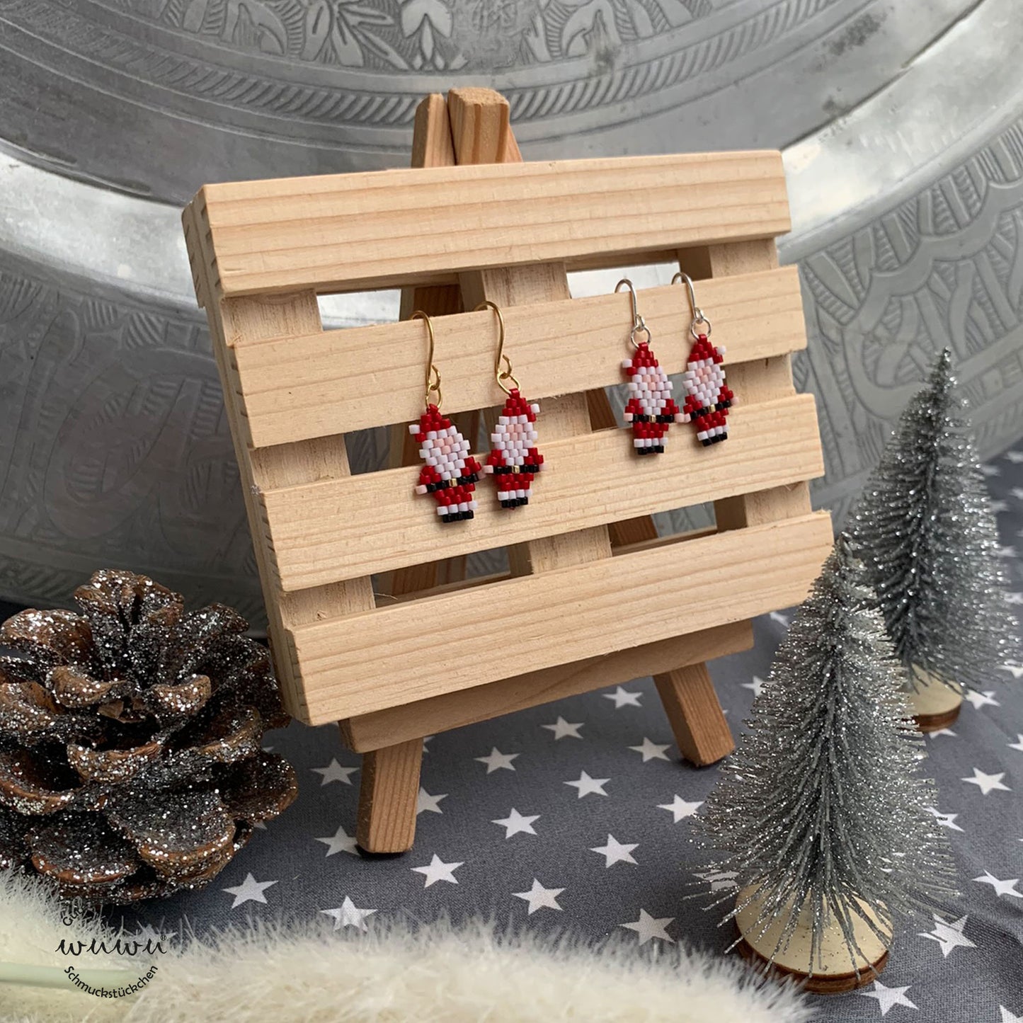 Ohrring mit Weihnachtsmann Nikolaus Santa Claus Weihnachten Winter Schmuck Geschenk für Freundin