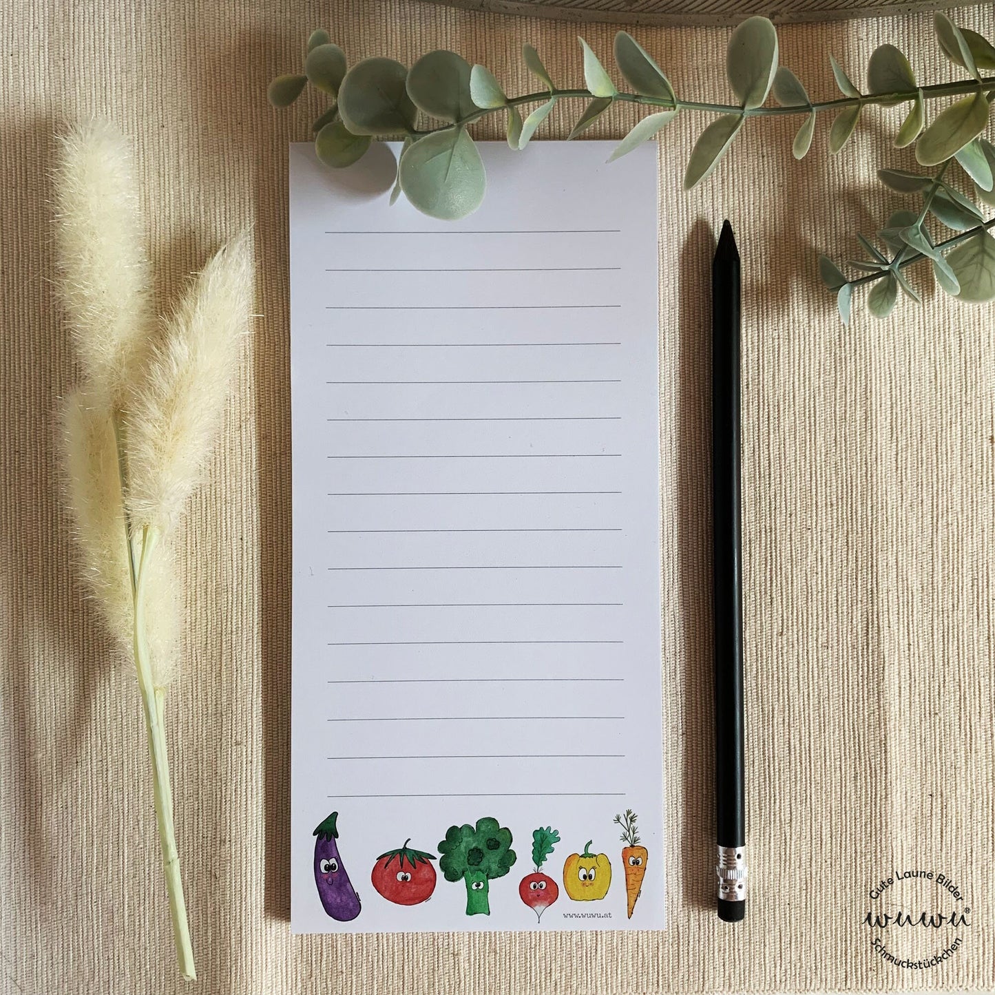 Block | Einkaufsliste | Gemüse | 50 Blatt | Liste | Aquarell Illustration | To do | Notizen | Schreibblock | Papeterie