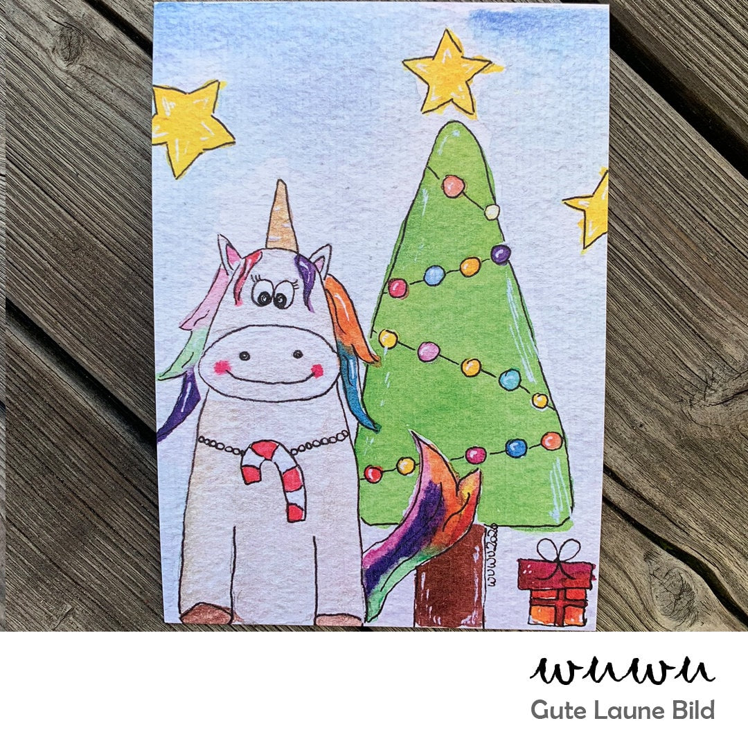 1 Grußkarte / wuwu Einhorn / Weihnachten / XMas / Christmas